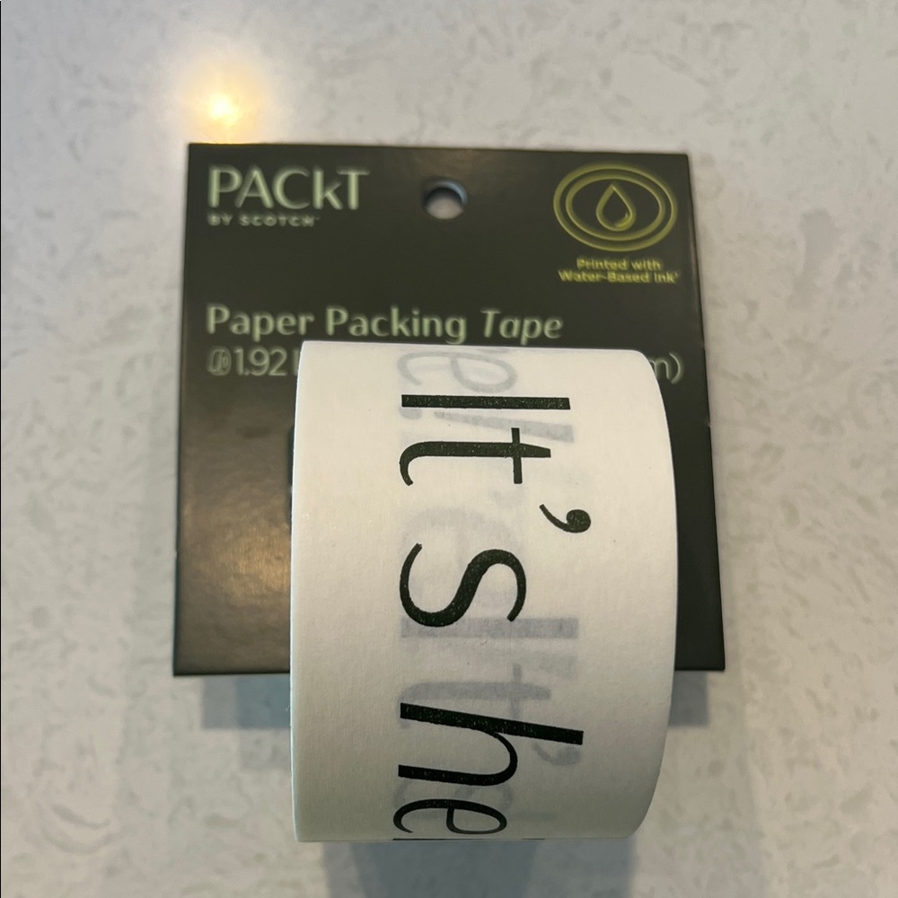 Decorative White Paper Tape with olive green Text